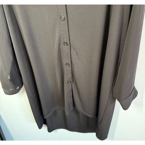 Susan Graver Premier Womens Small Sheer Sleeves Knit Button Front Top Black Flow - Picture 4 of 12